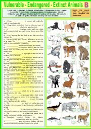English Worksheet: Vulnerable - Endangered - Extinct animals - B Complete + KEY