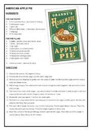 English Worksheet: Kitchen Class: American Apple Pie