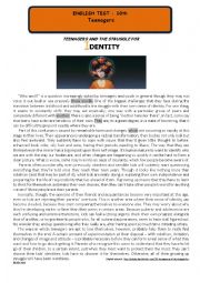 English Worksheet: Test 10th - Teenagers and the struggle for identity
