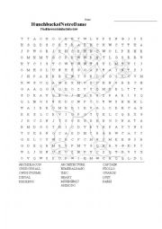 English Worksheet: Hunch Back of Norte Dame Find a Word