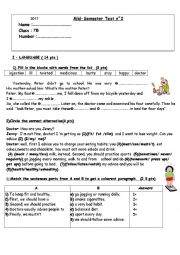 English Worksheet: Mid-Semester Test n2 7th Form