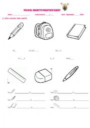 School objects practice sheet