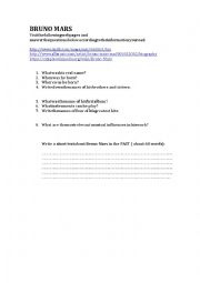 English Worksheet: BRUNO MARS WEBQUEST