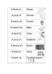 English Worksheet: Collective nouns- tiny cards activity