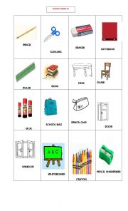 English Worksheet: school objects