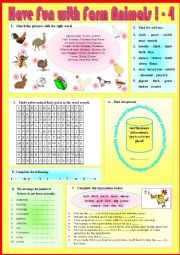 English Worksheet: Have fun with animals 4 + KEY