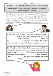 English Worksheet: At the weekend: A listening worksheet + the audio file + script