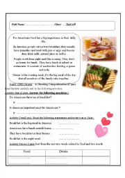 English Worksheet: Test about food 