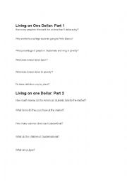 English Worksheet: Questions for documentary Living on One Dollar a Day