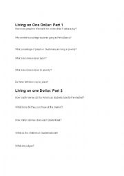 English Worksheet: Questions for documentary Living on One Dollar a Day