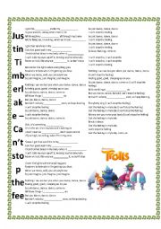 English Worksheet: Cant Stop the feeling - Justin Timberlake - Trolls Soundtrack