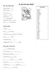 English Worksheet: Three Sheep Songs