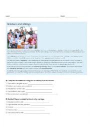 English Worksheet: relatives and siblings