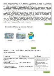 English Worksheet: pollution environmental problems 3rs 