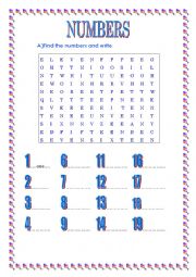 English Worksheet: Numbers from 1 to 20