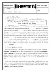 English Worksheet: 2016 / 2017 9th Form Mid-Term Test 4