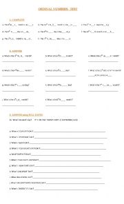 English Worksheet: Ordinal numbers and dates