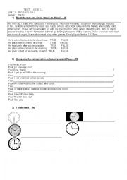 English Worksheet: TEST. EVERYDAY ACTIVITIES & TELLING THE TIME