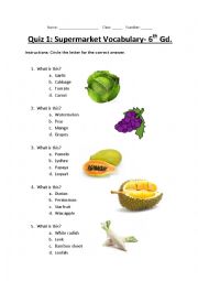 English Worksheet: Supermarket Items