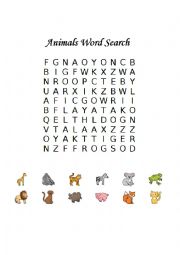 English Worksheet: Animals Word Search
