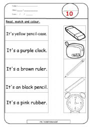 English Worksheet: School items&Colours