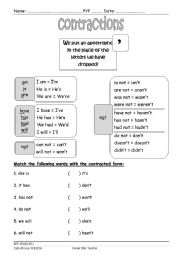 English Worksheet: Contractions + an audio file + wonderful videoes