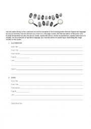 English Worksheet: Poetry Literary Devices Scavenger Hunt