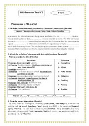 English Worksheet: Mid semester test n2 9th form