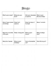 English Worksheet: Bingo level 1