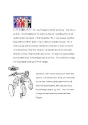 Power Rangers social story with coloring and probing questions