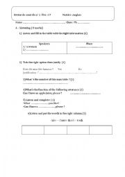 English Worksheet: test mid term 2 7th nform