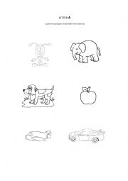 English Worksheet: Color the pictures that start with letter A