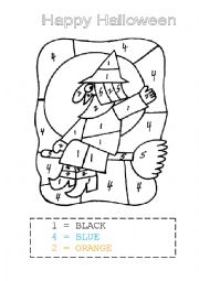 English Worksheet: colouring halloween witch