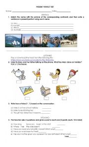 English Worksheet: PRESENT PERFECT TEST FOR 4 SKILLS
