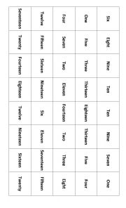Bingo Cards in Recognizing Numbers (Words)