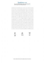 English Worksheet: Numbers 1-10 Word Search