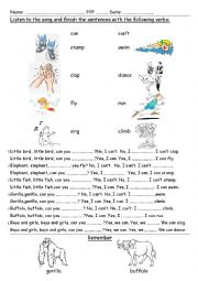 English Worksheet: A listening worksheet about what some animals can do + video