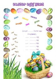 English Worksheet: EASTER EGG HUNT - COLOURS & NUMBERS