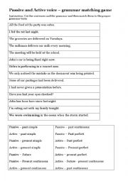 English Worksheet: Passive and active voice grammar game