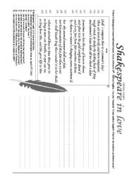 English Worksheet: Shakespeare in love