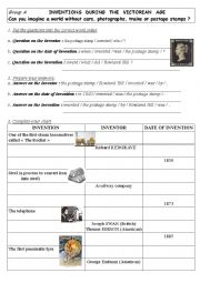 English Worksheet: GroupWork : Questions and Answers on Inventions during the Victorian Age