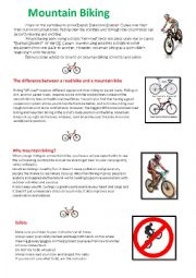 English Worksheet: Mountain Biking - Summer camp text with exercise and key