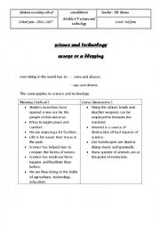 English Worksheet: science and technology ablessing or a curse