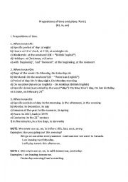 English Worksheet: Prepositions of time and place: at, in, on - part one