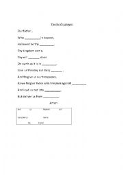 English Worksheet: our father prayer listening exercise
