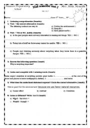 English Worksheet: test for nineth formers