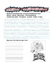 English Worksheet: Avengers, Batman, Goosebumps vocabulary words and writing skills. Superhero