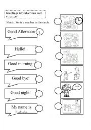 English Worksheet: greetings introductions and farewells