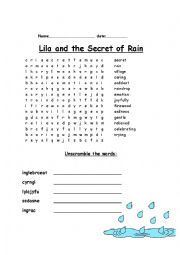 Lila and the Secret of Rain Word Search