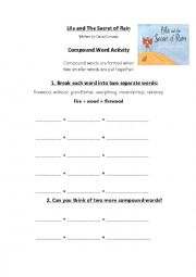 English Worksheet: Lila and the Secret of Rain Compound word activity